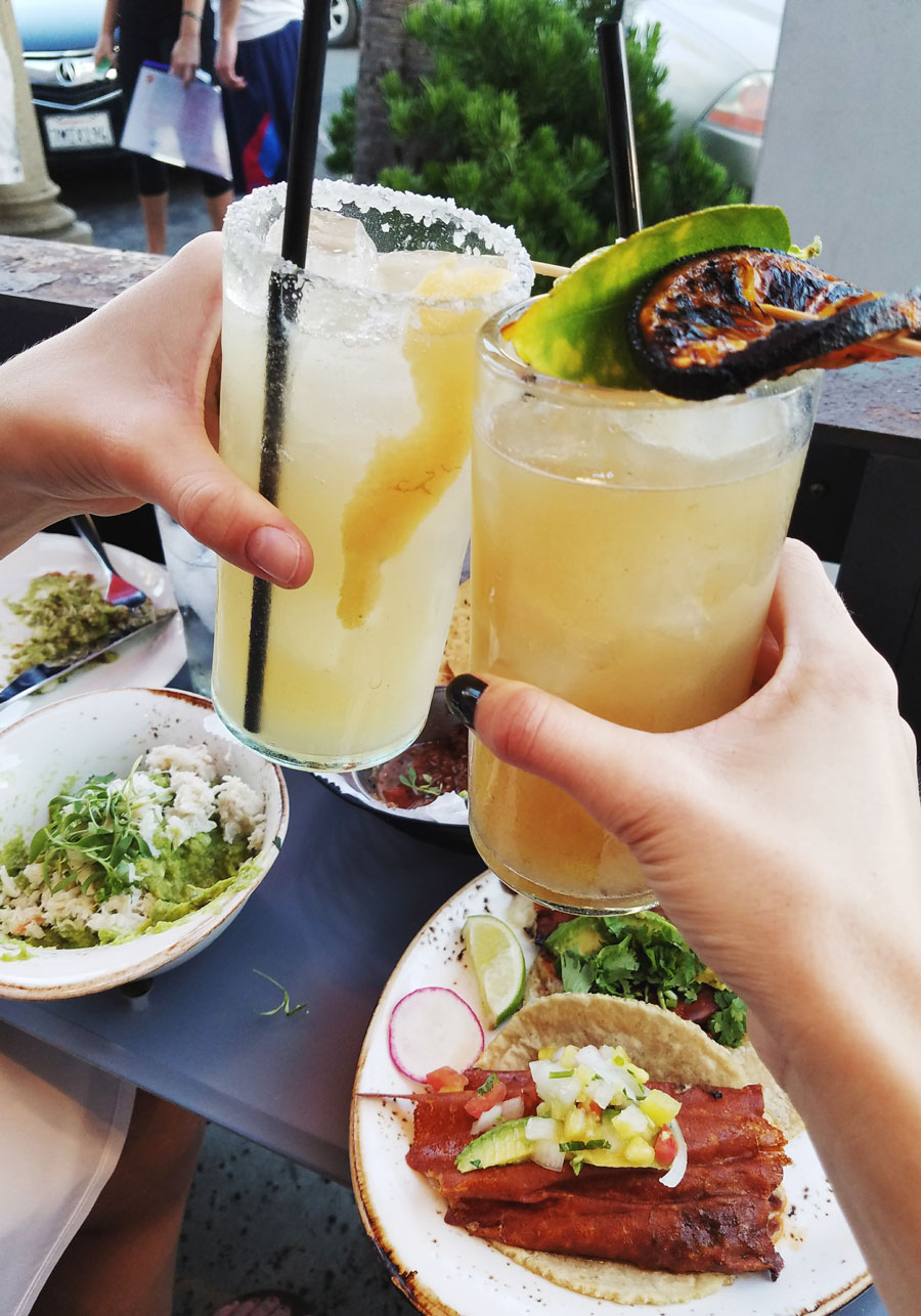 food table with cocktail glasses