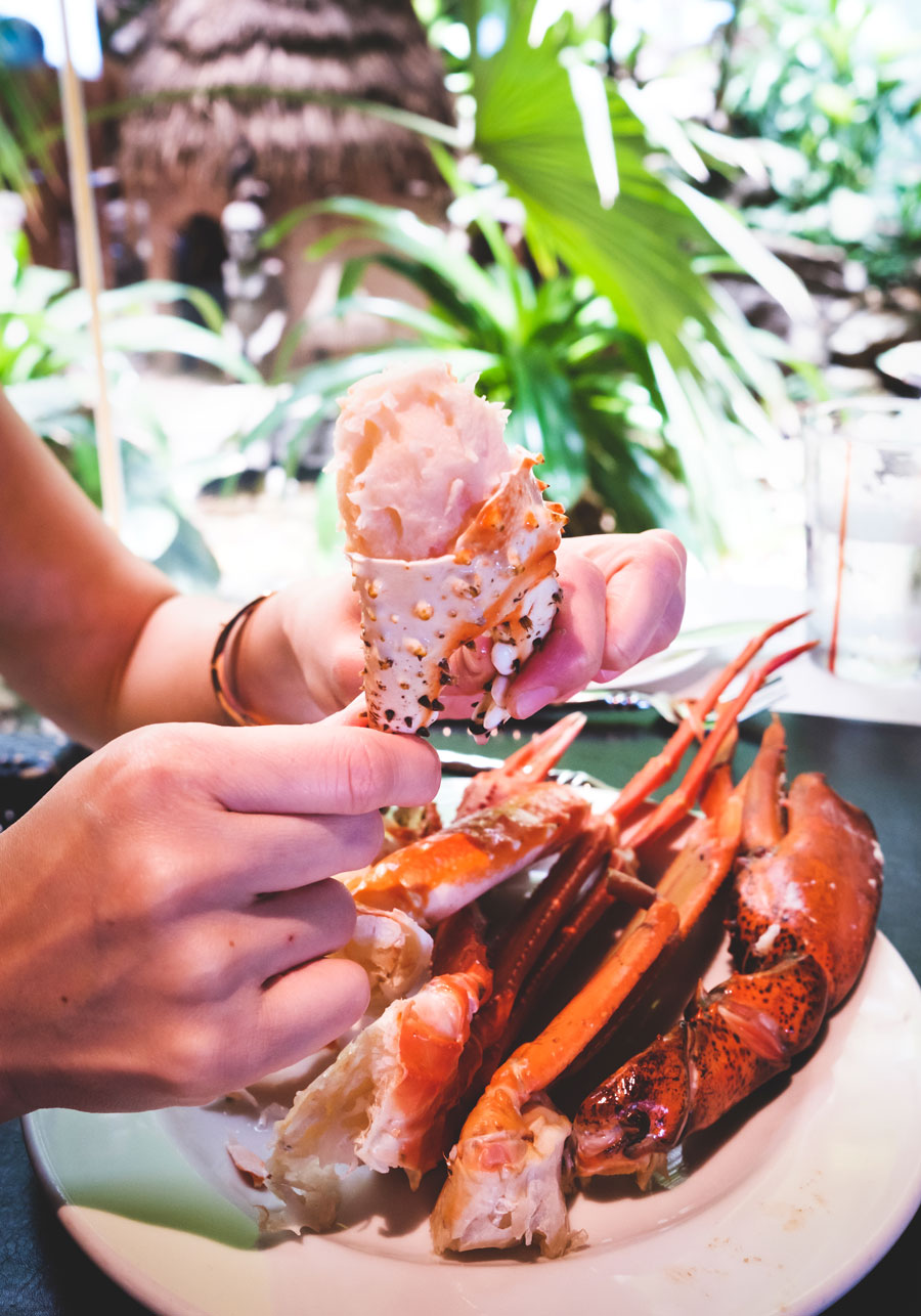 eating crab in the restaurant