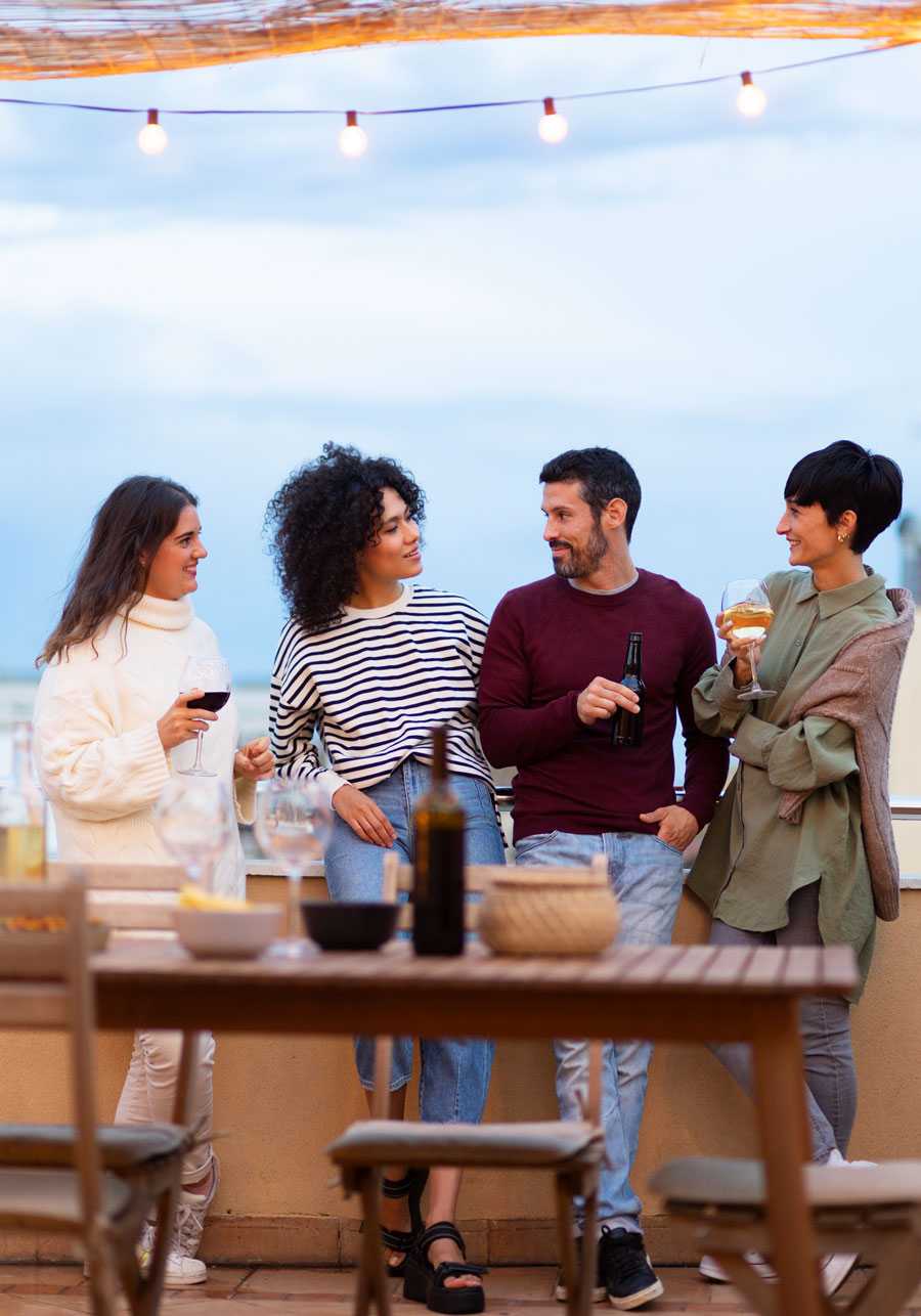 happy friends in a restaurant