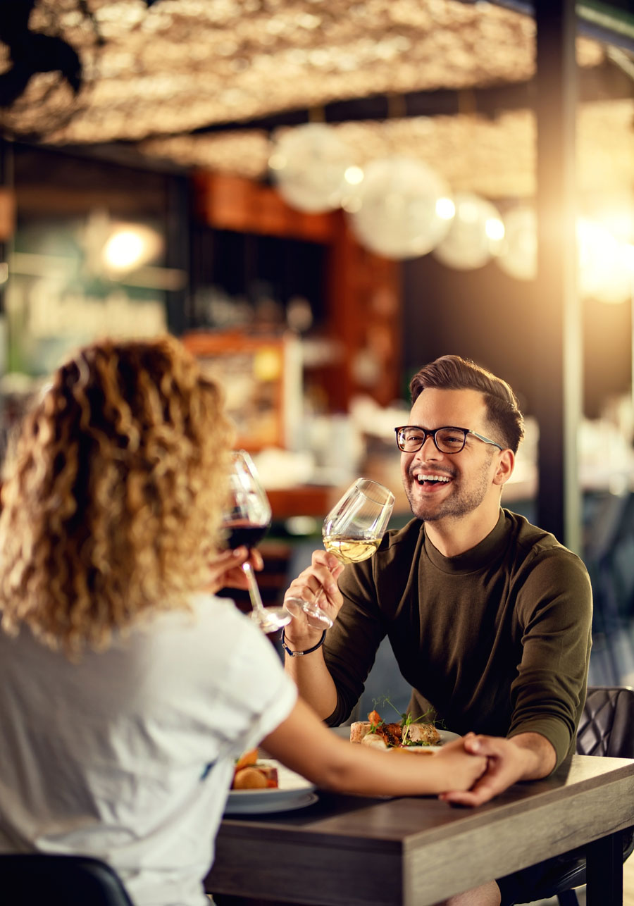 young couple drinking wine