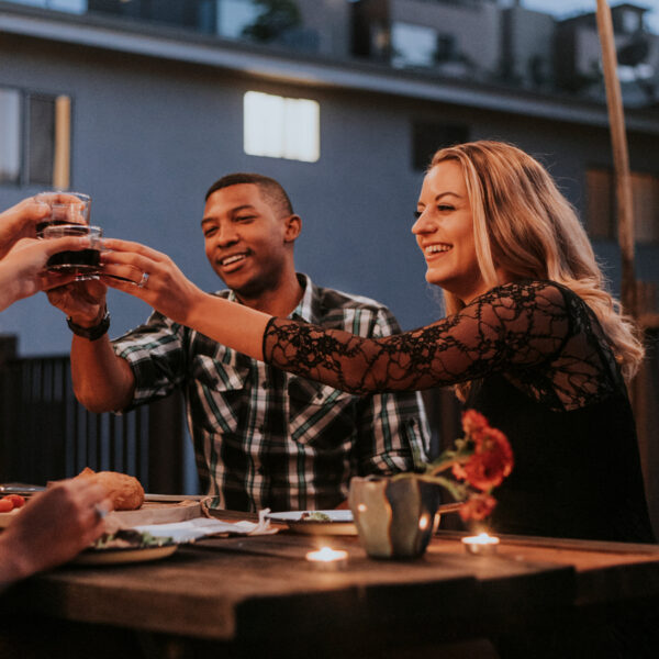 friends eat in local restaurant